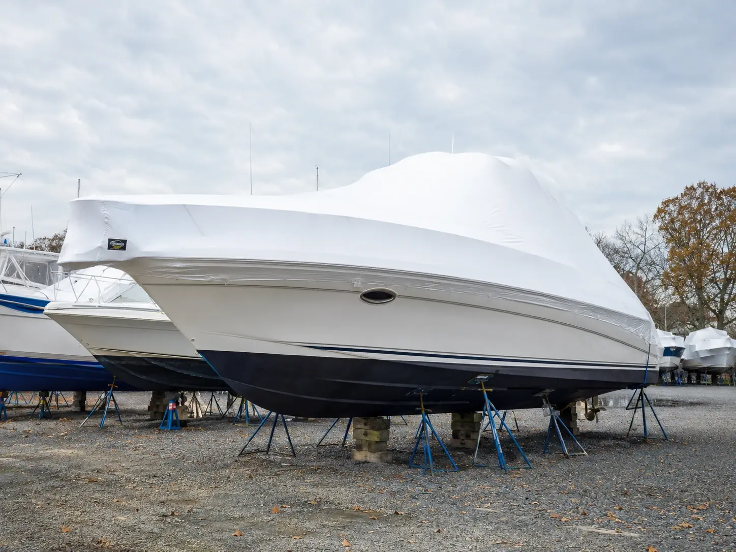 Boat shrink-wrapped for winter